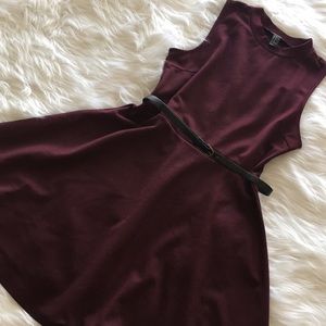 DARK MAROON SKATER DRESS W/ BELT
